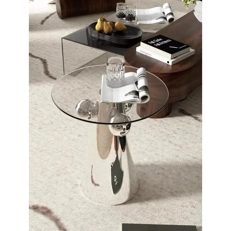 Medieval Internet celebrity creative ins side table simple glass stainless steel hotel sofa small coffee table