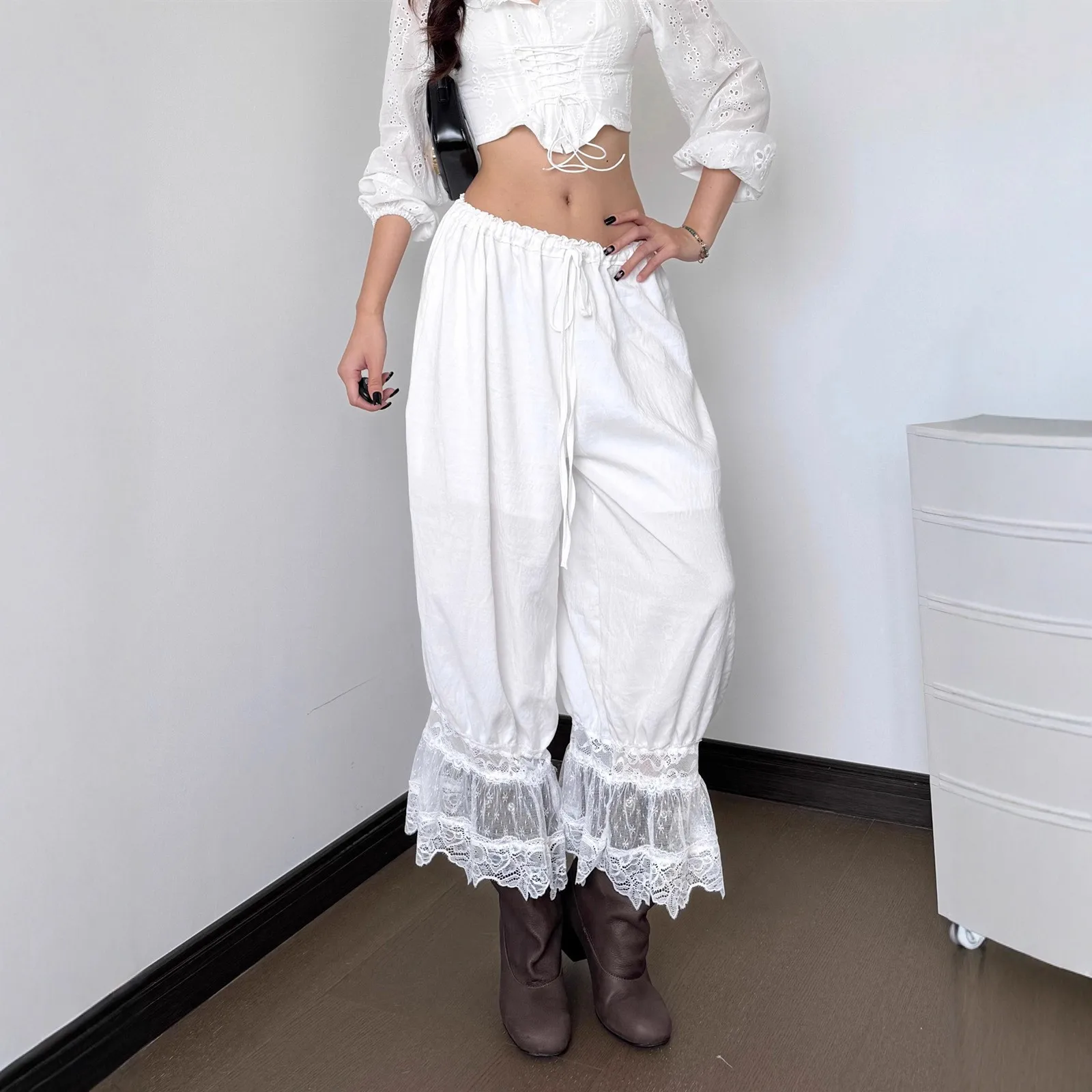 Patchwork Casual Pants Cropped Edgy Street with Low Rise Streetwear Regular Thickness Slight Stretch Low Waist Women Pants