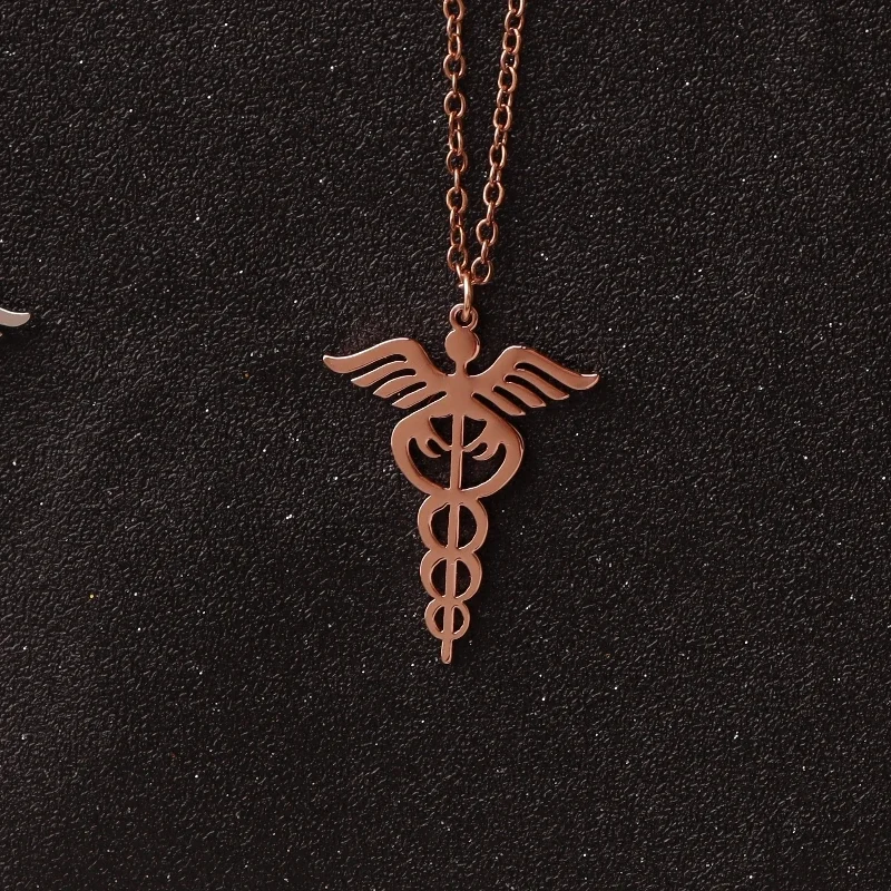 Staff Of Asclepius Necklace Scepter Stainless Steel Caduceus Pendant Medical Jewelry Doctor Nurse Graduation Gifts