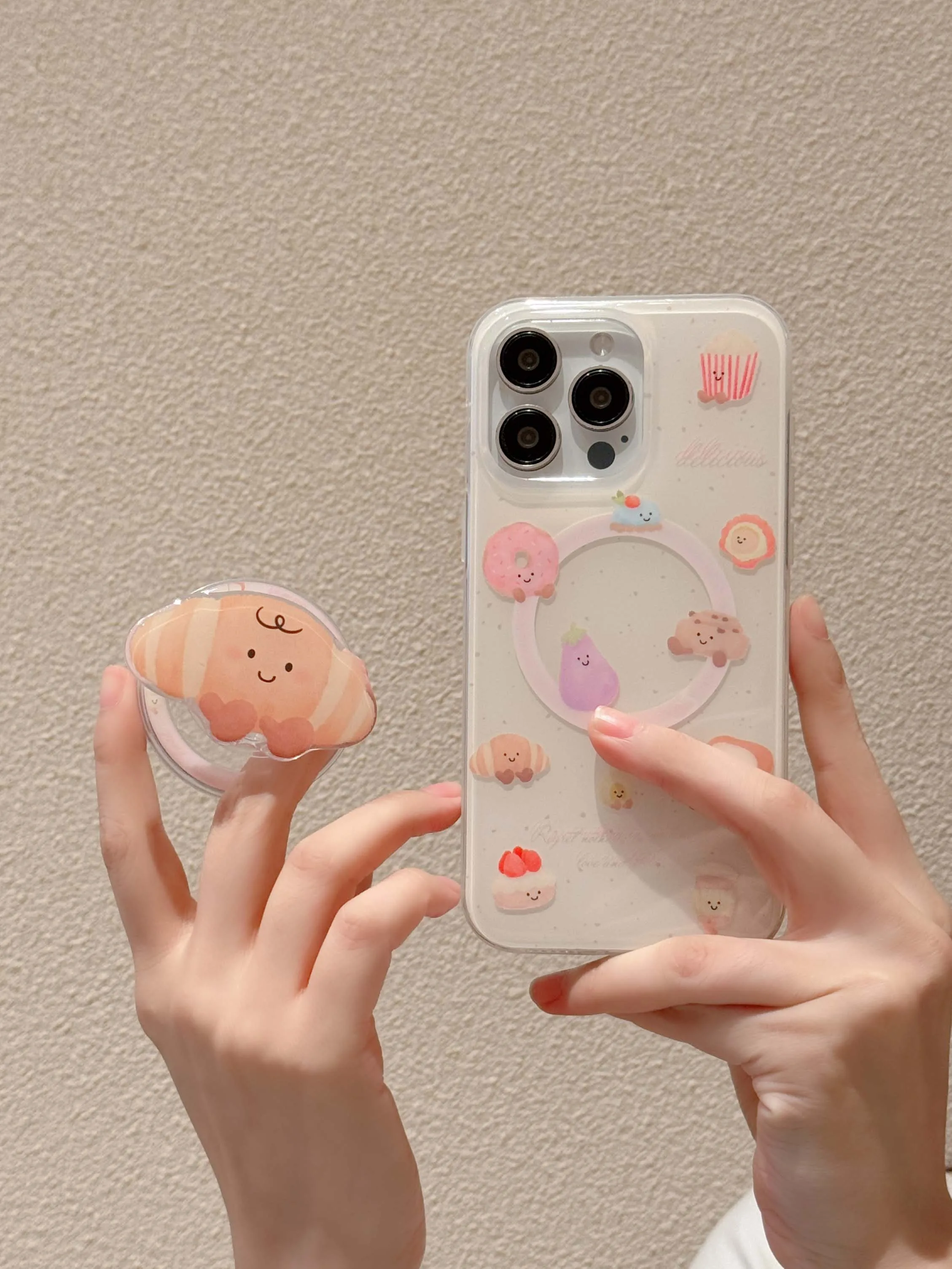 Cute Cartoon Croissant Stand Holder Cover For Iphone 15Pro 13 14 15promax 16 15 Pro Max 13ProMax 14Pro Magnetic Bread Phone Case