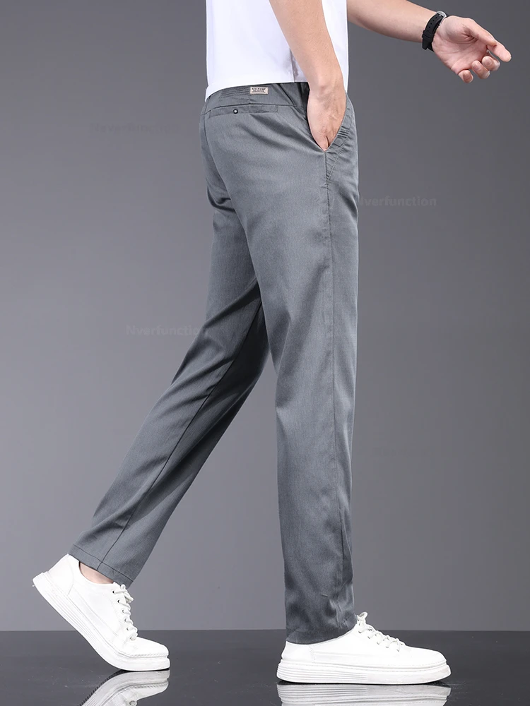 Brand Men Pants Soft Stretch Lyocell Fabric Summer Clothes Casual Pants Thin Elastic Waist Business Slim Trousers Male