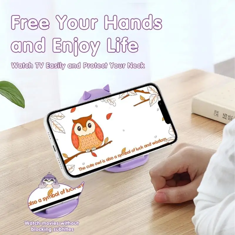 Y4QF Faltbarer Telefonhalter Rack mit niedlicher Eule, der einstellbares Stand für Schreibtisch -Reisebüro entwirft. Sie und