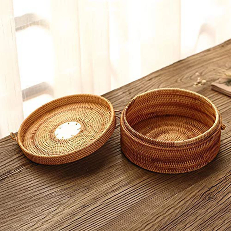 New Cake Picnic Food Ornament Container Fruit Lid Bread Boxes Kitchen Tea Rattan Box Organizer Wicker Basket Handwoven With Stor