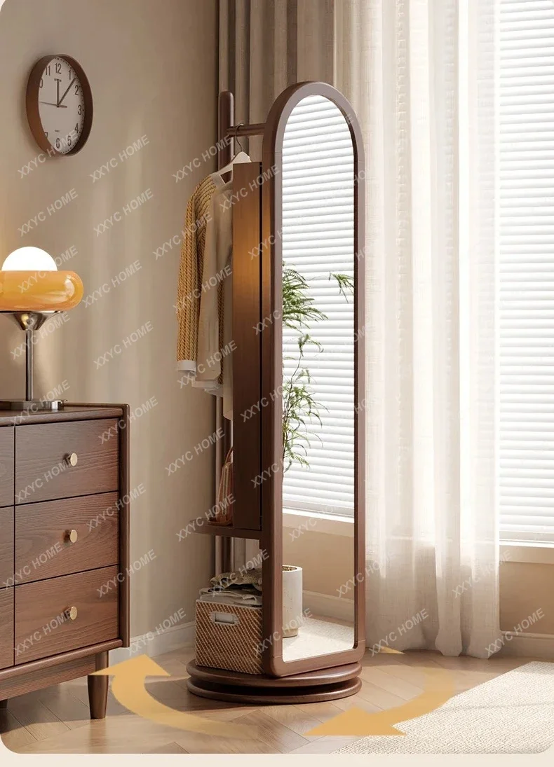 MM Solid wood full body mirror floor-to-ceiling household rotating dressing makeup hanger