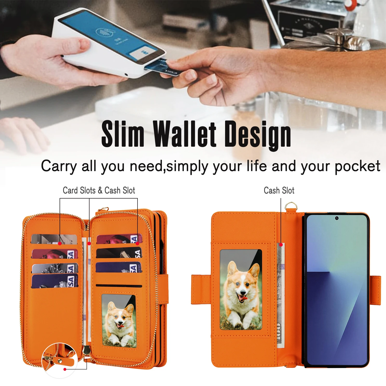 Luksusowe skórzane etui crossbody z przegródkami na karty do Samsung Galaxy Z Fold 7 6 5 4 3 5G, odporne na wstrząsy, ochronne akcesoria. — zdjęcie produktu 4