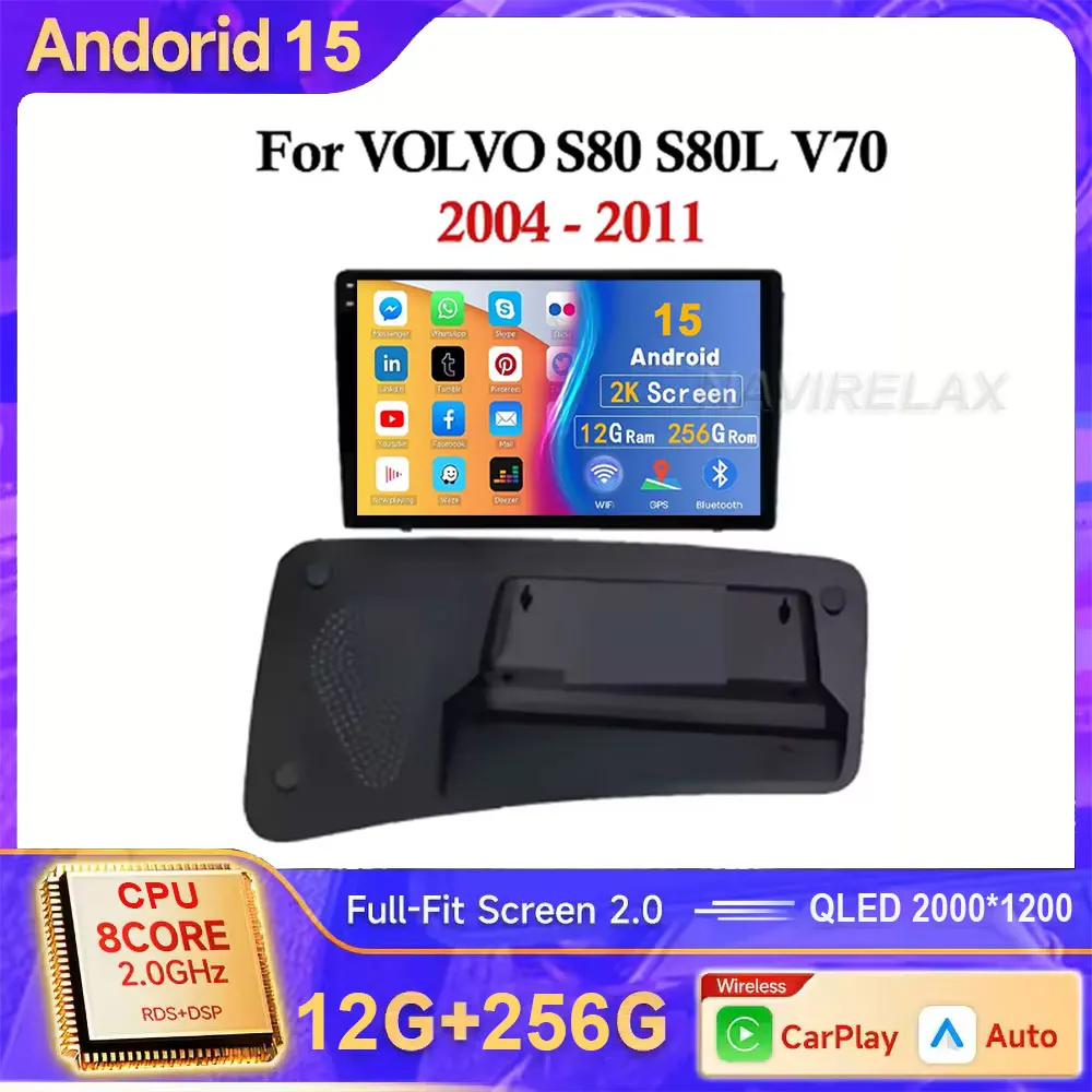 For Volvo S80 S80L V70 2004 - 2009 2010 2011 Car Multimedia Player Android 15 Wireless Carplay Screen Radio Stereo GPS Navi DSP