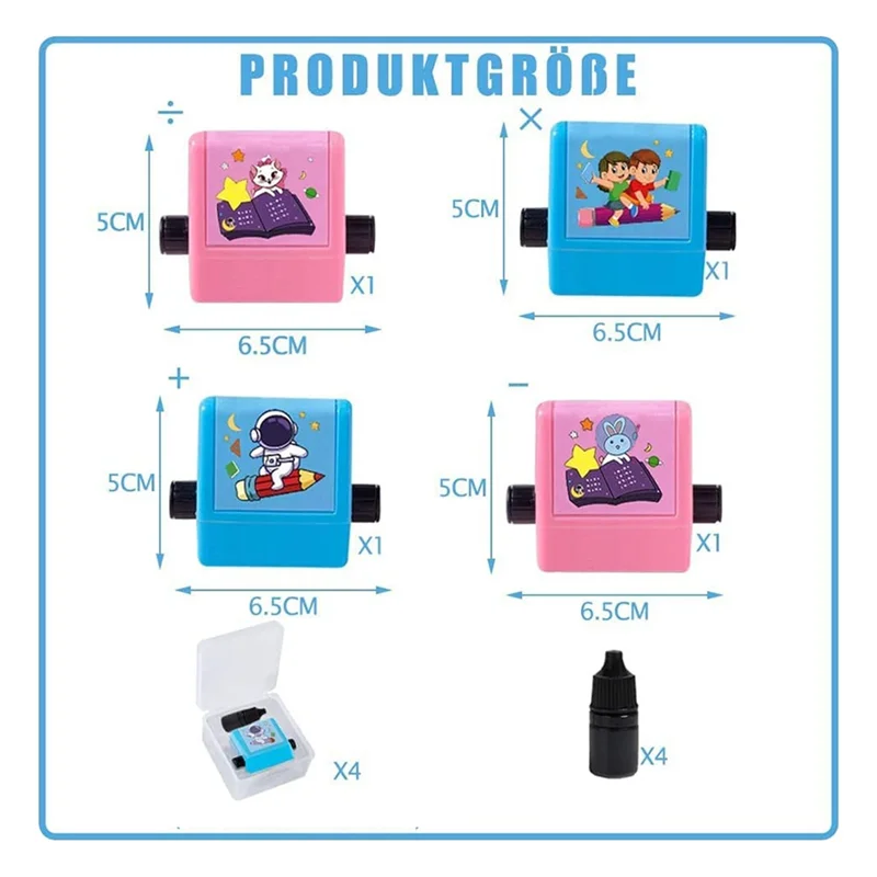 Math Roller Stamp - 4PCS Roller Digital Teaching Stamp(Addition, Subtraction, Multiplication and Division)