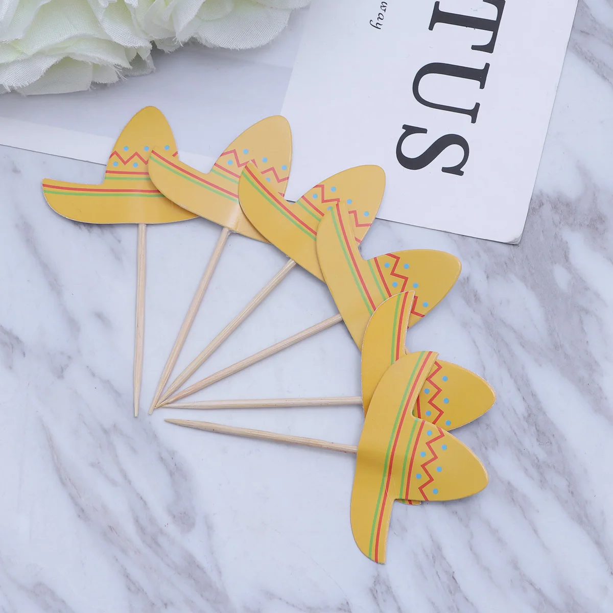 

24Pcs Mexican Carnival Mustache Hat Cake Toppers Baby Birthday Party Cupcake Dessert Fruit Picks Mexican Cake Decorations