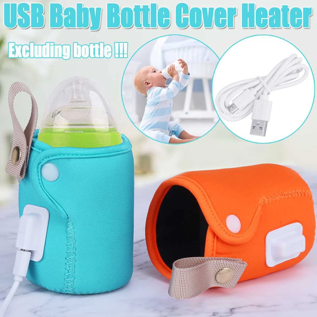 1x USB Milk Warmer Insulated Bag Portable Travel Cup Warmer Baby Nursing Bottle Cover Warmer Heater Bag