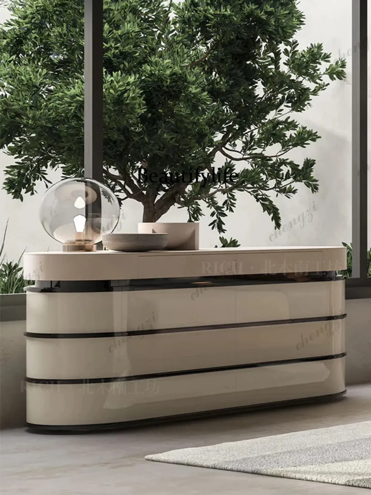 p182 Simple modern chest, living room, bedroom, large capacity storage cabinet, beige locker