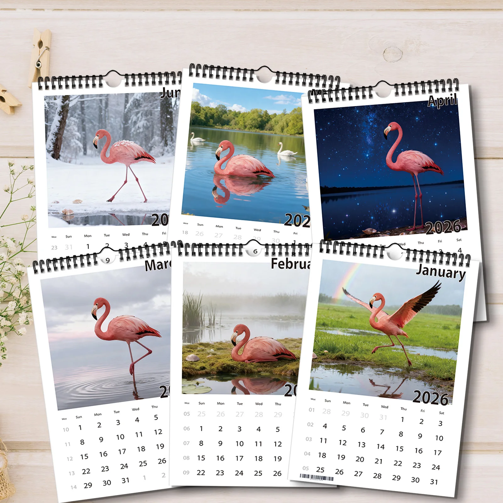 ปฏิทินนกฟลามิงโก้ที่หรูหรา 1 ชิ้น เหมาะสำหรับตกแต่งห้องทำงานที่บ้าน เหมาะสำหรับคนรักธรรมชาติและนก ของขวัญปีใหม่ที่สมบูรณ์แบบ