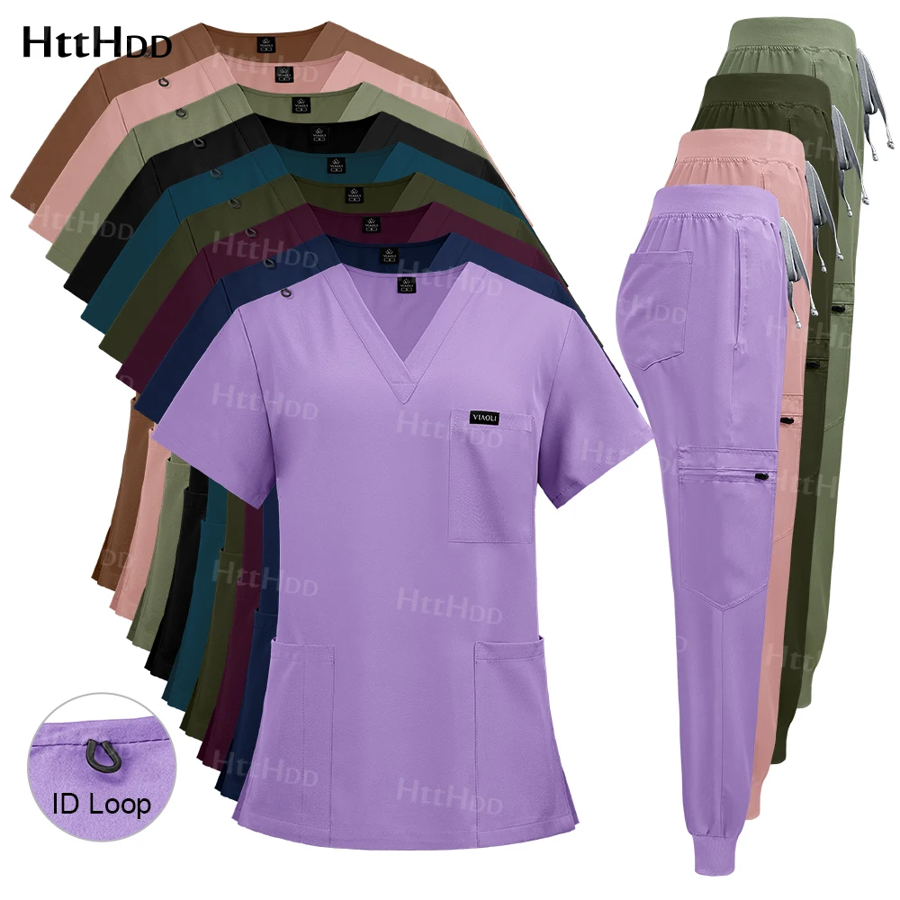 

Custom Logo Polyester Spandex Stretch Scrubs Uniforms Sets Women Hospital Nurse Uniform Medical Scrub Unisex Nursing Accessories