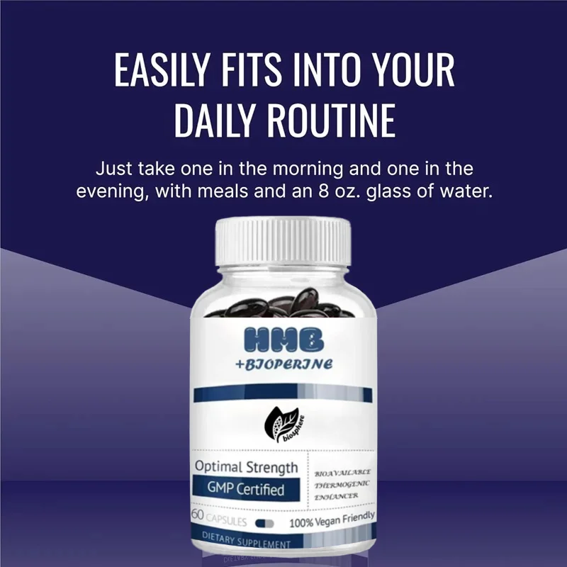 HMB - Supports Muscles and Exercise - 1500 Mg HMB，High-Absorption BioPerine - 60 Vegan Capsules