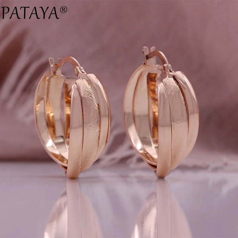 PATAYA Hot Fashion Glossy Dangle Earrings 585 Rose Gold Color Geometry Earrings For Women High Quality Daily Minimalist Jewelry