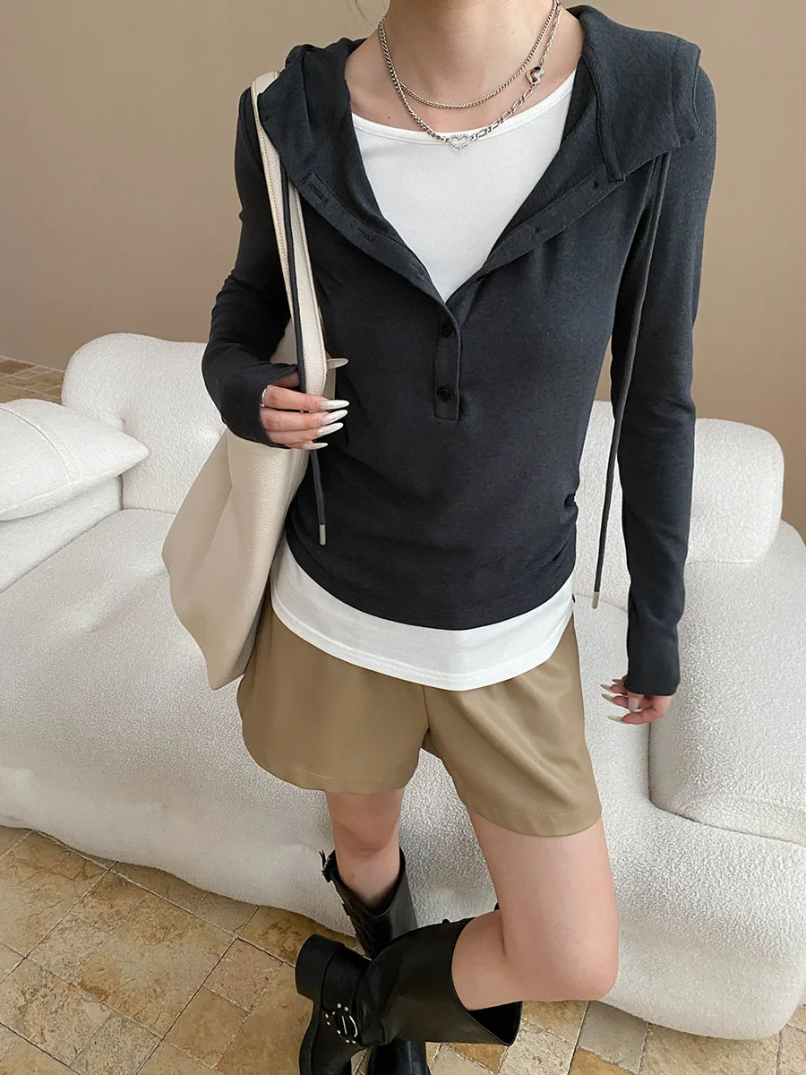 여성 캐주얼 휴가용 투피스 디자인, 드로스트링 후드 긴팔 티셔츠 베이스