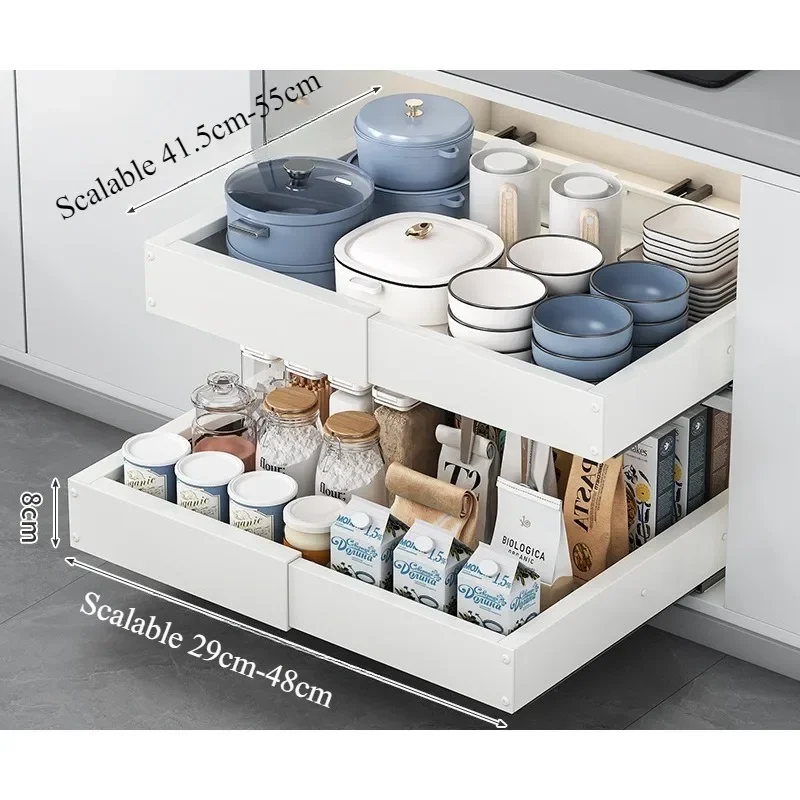 

Four Sided Expandable Storage Rack with No Punching Drawers Cabinets Dishes Seasonings Baskets Sinks Pull-out Shelves