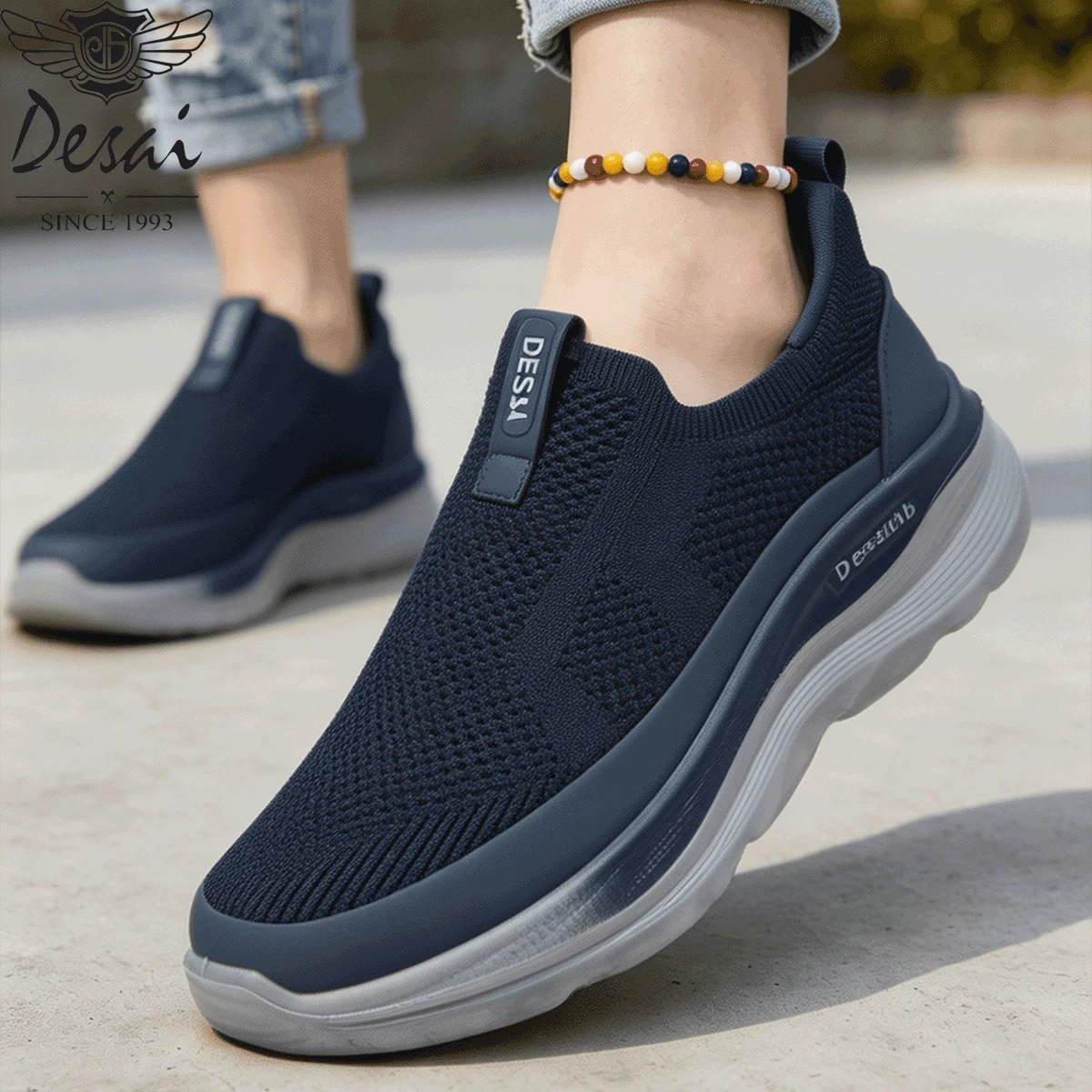 Desai Men's Wide Width Platform Sock Sneakers Slip On Breathable Mesh Lightweight Comfortable Soft Casual Walking Shoes Fall