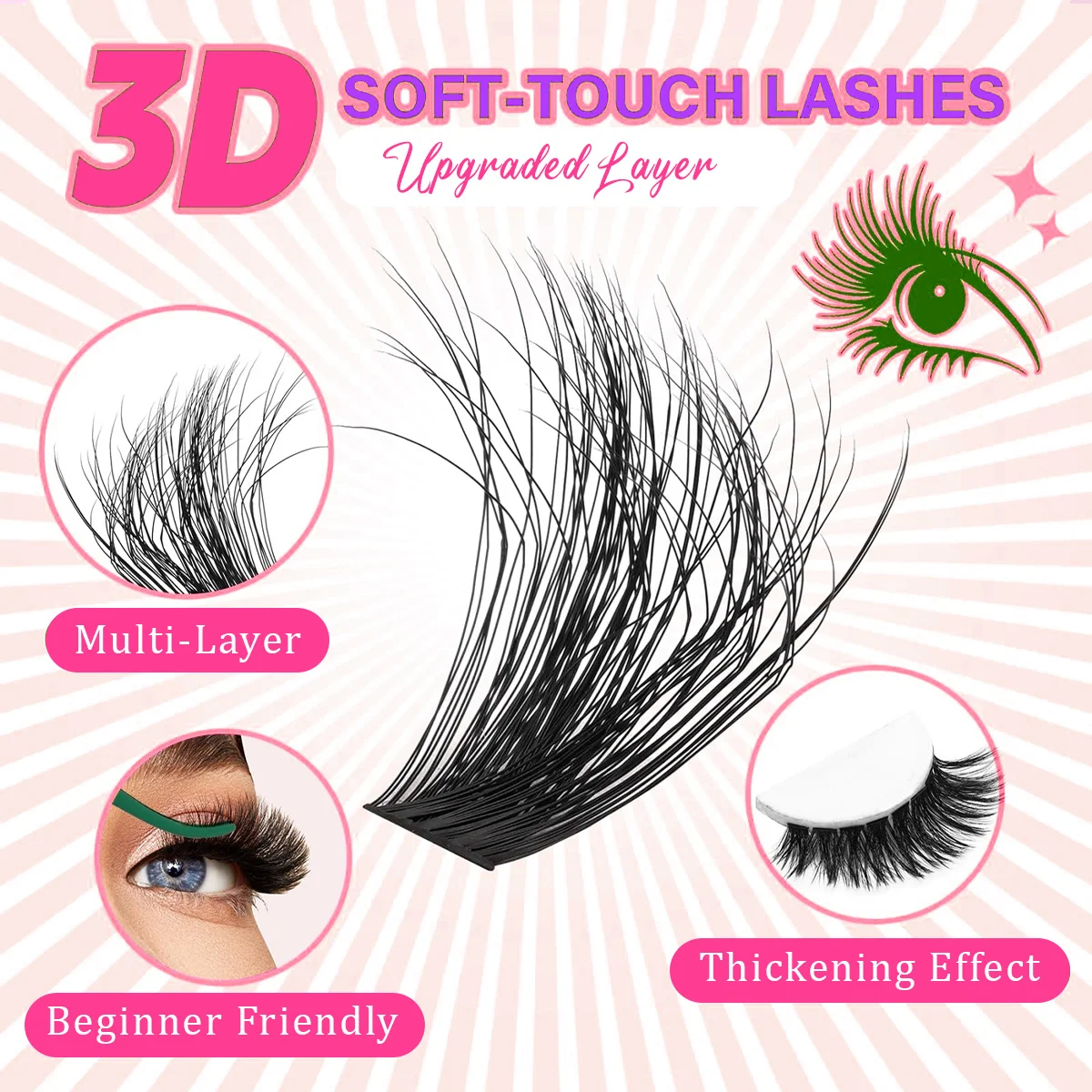 1 Boxes Cat Eye False Lashes 8-14mm, Slim Soft Lightweight, for Home DIY Travel Date Vacation Use