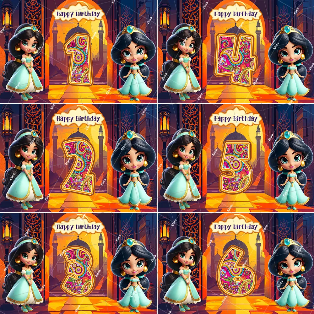 

Disney Jasmine Princess Girl Birthday Party Decoration Aladdin Castle Baby Shower Photography Backdrop Supplies Photo Shoot Prop