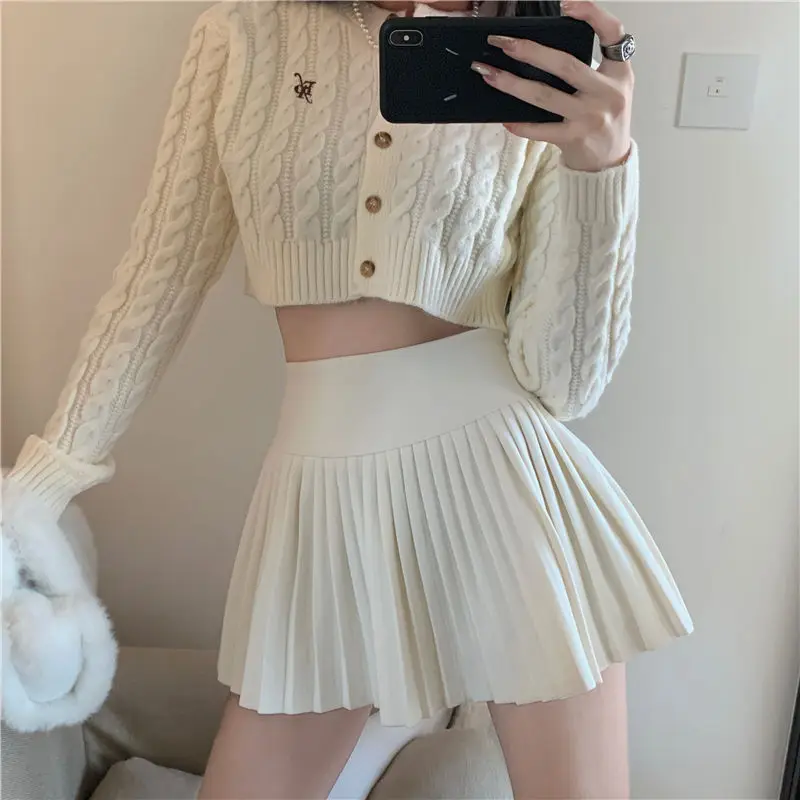 Women\'s Trend High Waist Pleated Skirt Spring Autumn New Solid Color All-match Youth Short A-line Skirt Sweet Fashion Clothing