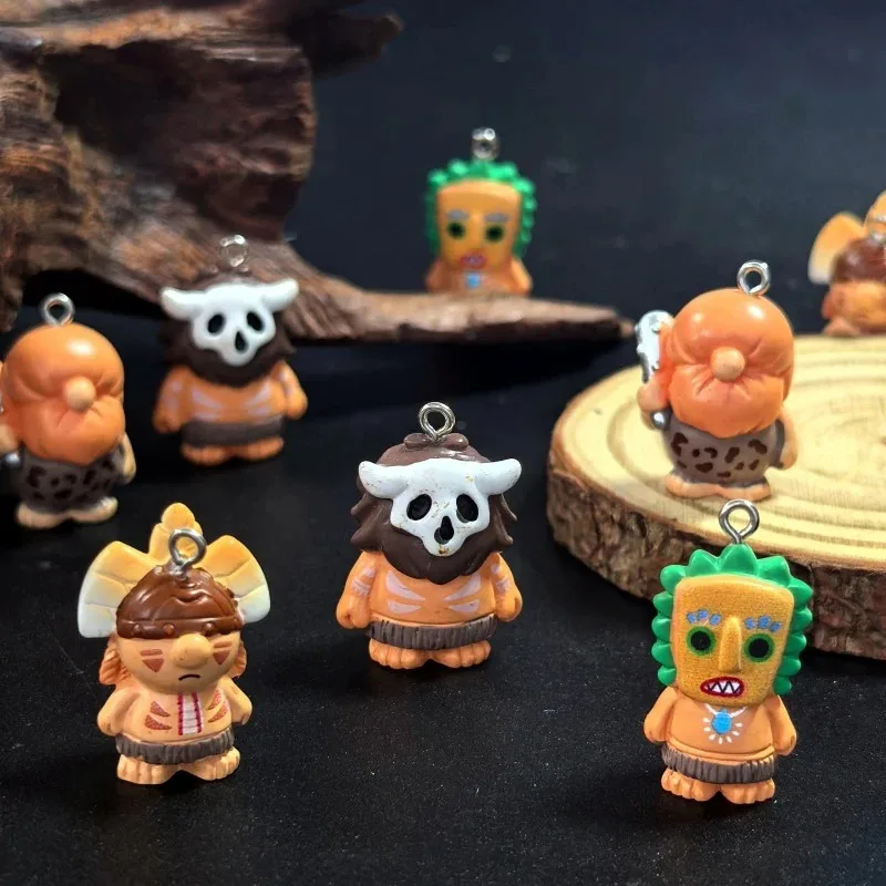 4Pcs Vintage Primitive Tribe Resin Charms Wild Man Skull Antler Mask Pendants for DIY Necklace Earring Keychain Jewelry