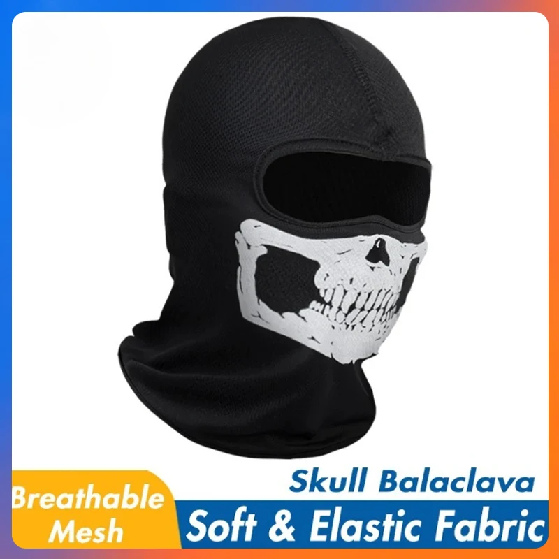 Máscara COD Ghost, Balaclava Transpirable de Malla Elástica, Máscara Facial Completa con Estampado de Calavera, Color Negro