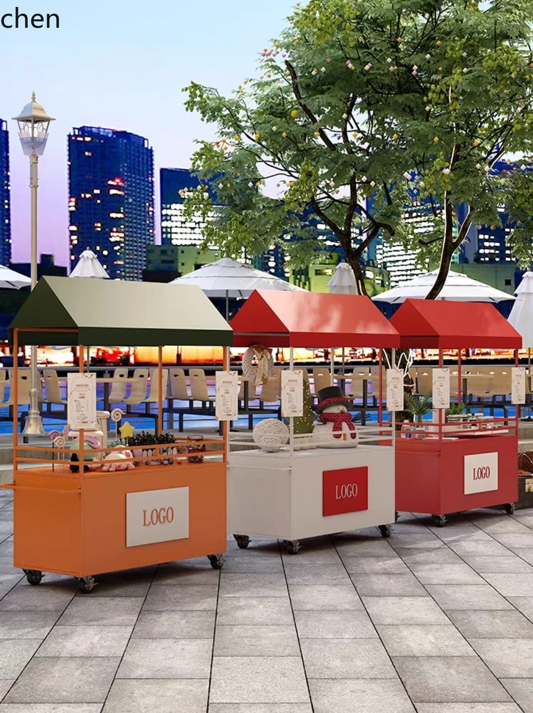 ZML Iron Art Stall Push Cart Mobile Street Food Cart Display Stand Night Market Flower Cart