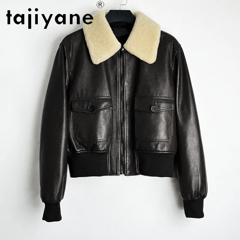 TAJIYANE Genuine Leather Jacket Women Goose Down Liner Vegetable-Tanned Sheepskin Ladies Jacket Shearling Collar Outwear Jaqueta