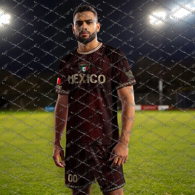 Mexico Football Jersey National Flag Print Soccer Shirt Breathable and Quick DryingTeam Kit T-shirt Shorts Set for Men and Women