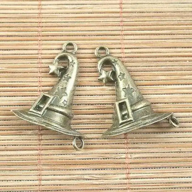 6pcs 35x27mm hole:2.5mm antiqued bronze witch hat design pendant h5053