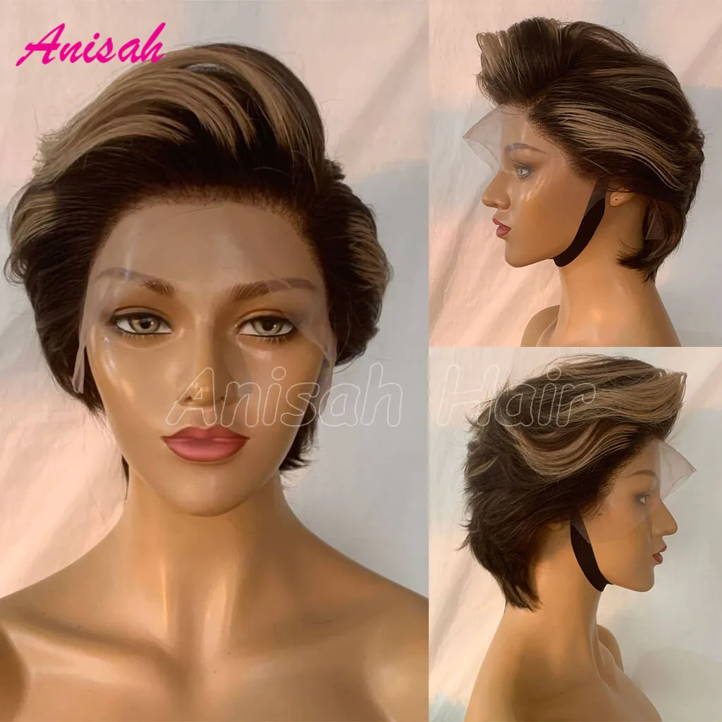 Pixie Cut Wig Transparent Lace Human Hair Wigs For Women Colored Short Bob Wig 13x4 Lace Front Wig Prepluck Brazilian Human Hair