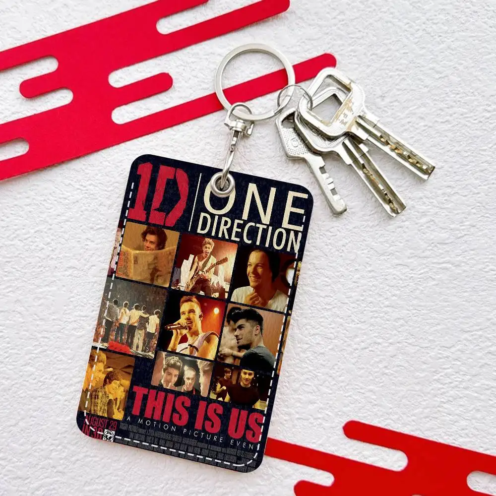 One D-Directions Band 1Pc Access Card Case Leather Card Holder Keychain Key Ring Door Access Tags ID Card Case Keychain