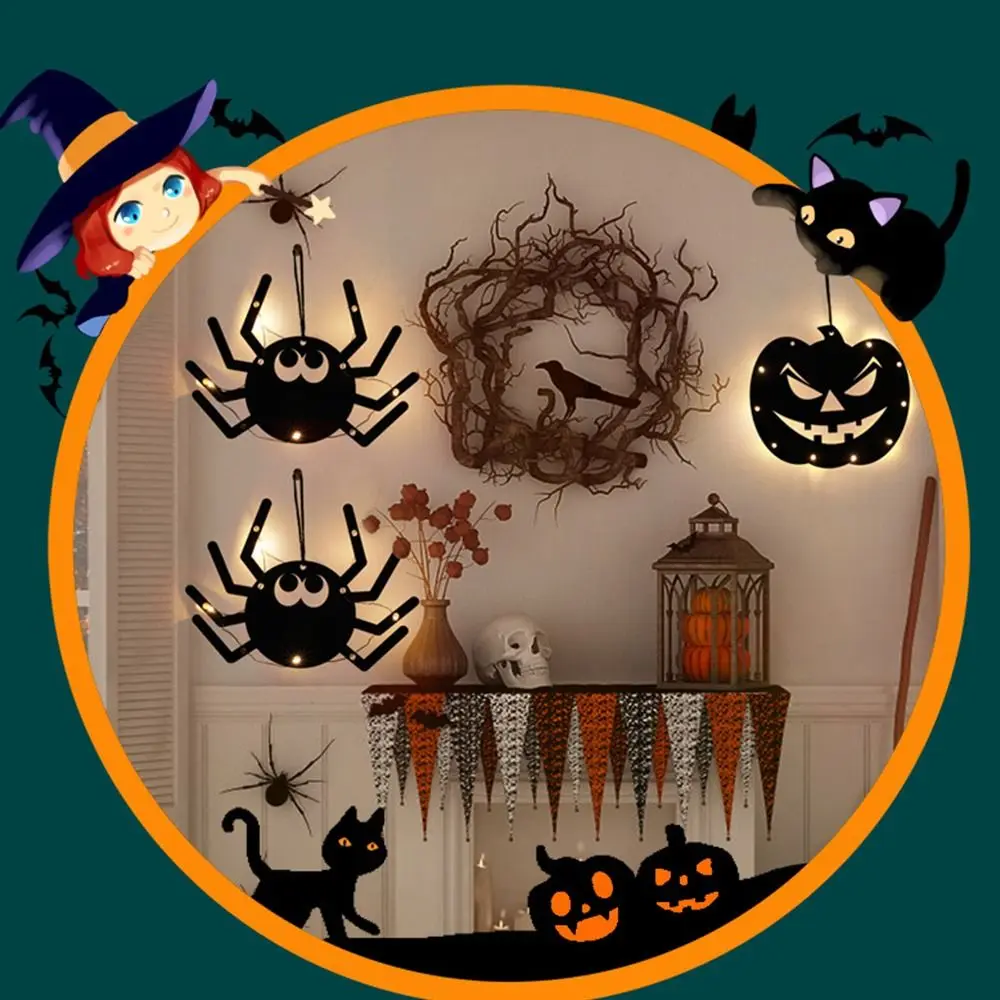 مخيف علامة ترحيب هالوين شنق العلامة ضوء الساحرة العنكبوت هالوين الباب الأمامي ضوء قلادة منزل مسكون المنزل الأمامي