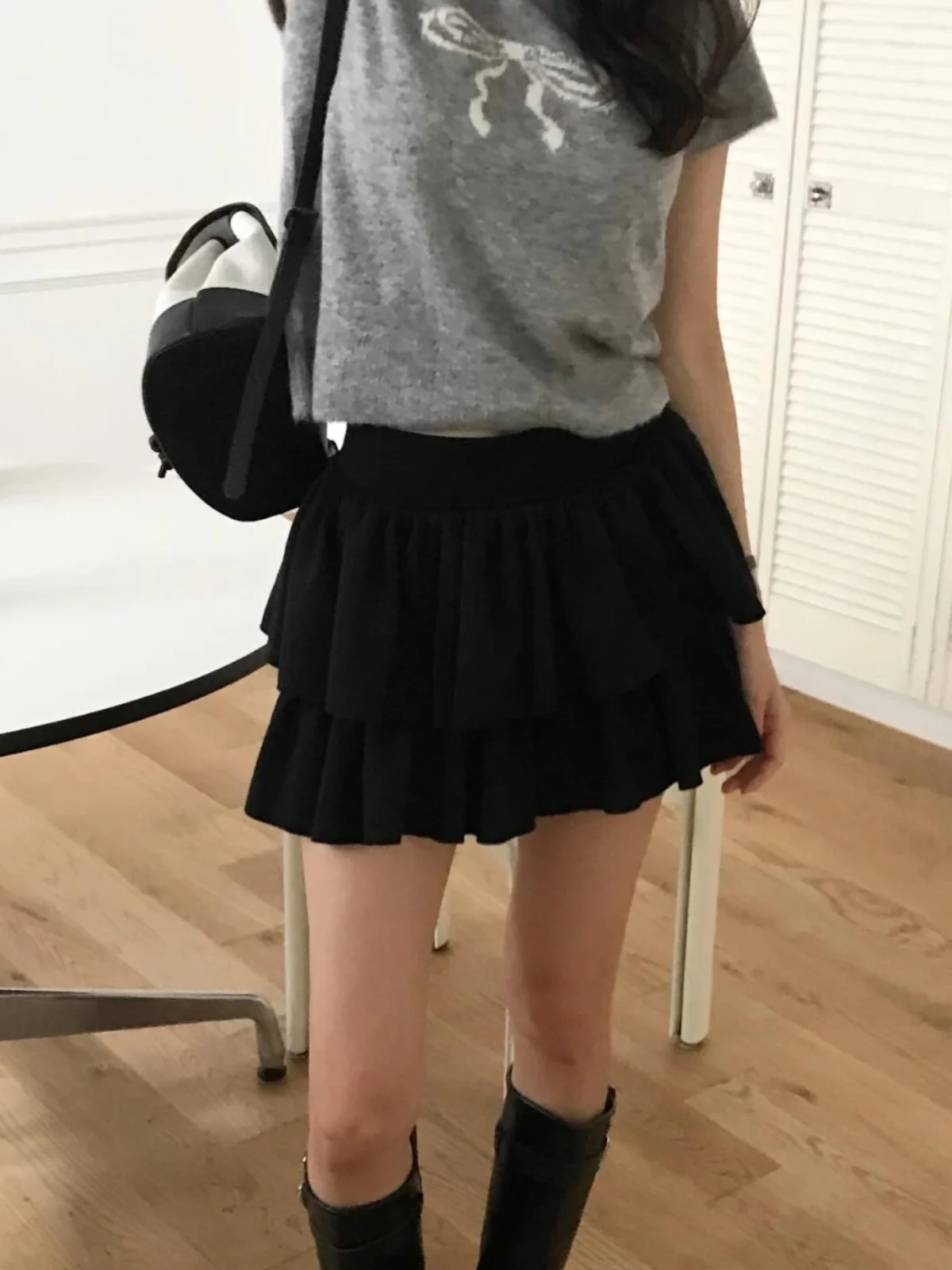 سترة نسائية محبوكة للخريف المبكر مع تطريز على شكل عقدة فراشة مضادة للشيخوخة برقبة مستديرة وأكمام قصيرة رقيقة ومتعددة الاستخدامات #3