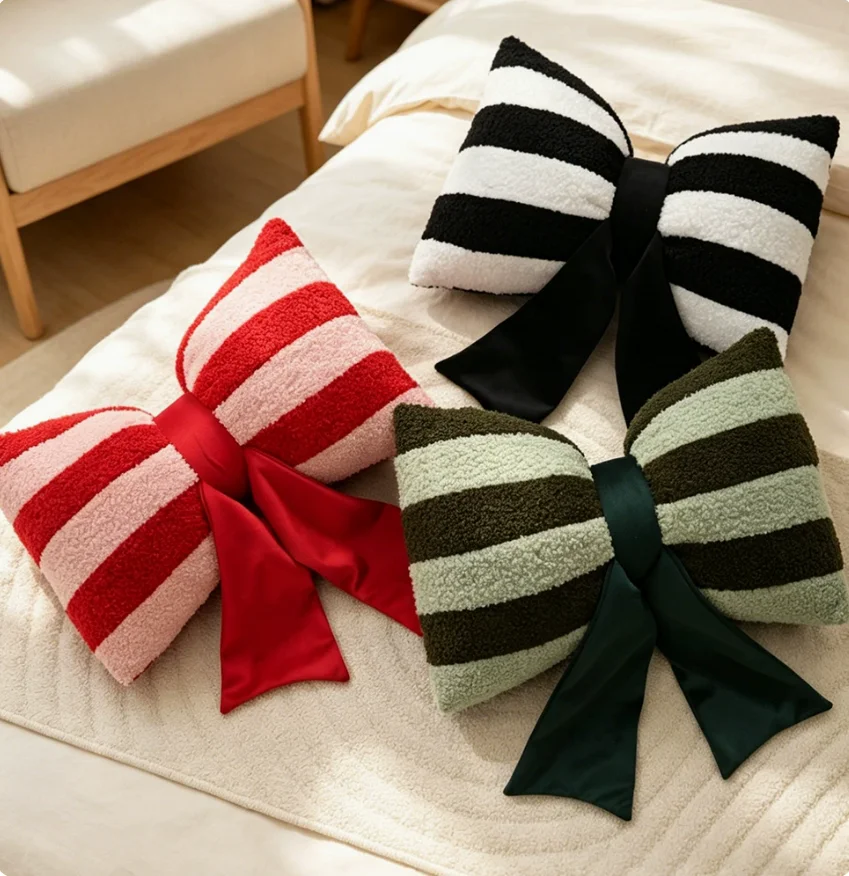 Black and White Stripe Bowknot Throw Pillow Sofa Back Cushion Office Lumbar Pillow Cute Photography Cushion