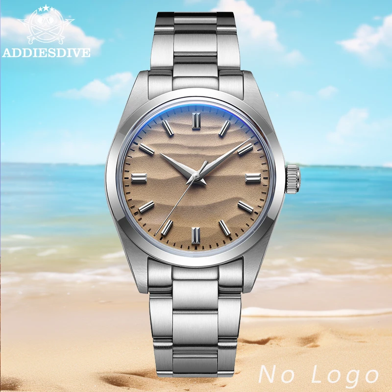 

ADDIESDIVE Watch Sterile Dial No Logo Luxury VH31 Quartz Wristwatch 316L Stainless Steel 100m Waterproof Domed Glass 36mm Watch