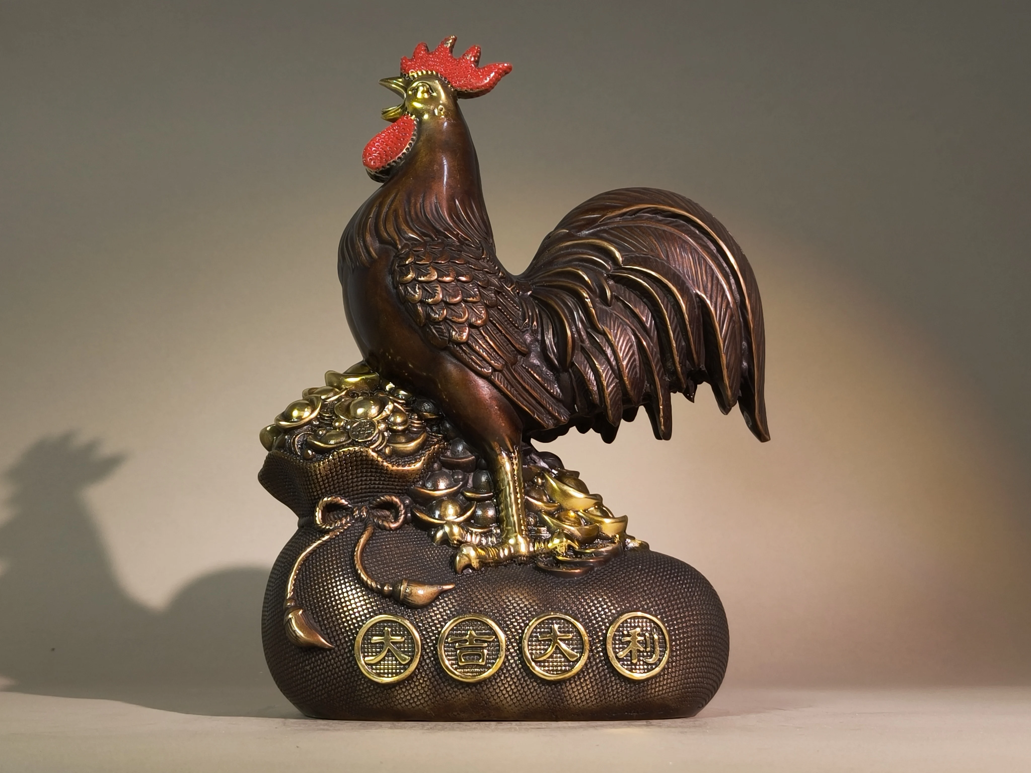 High-end Pure Copper Retro Rooster Money Bag Ornament with Auspicious 