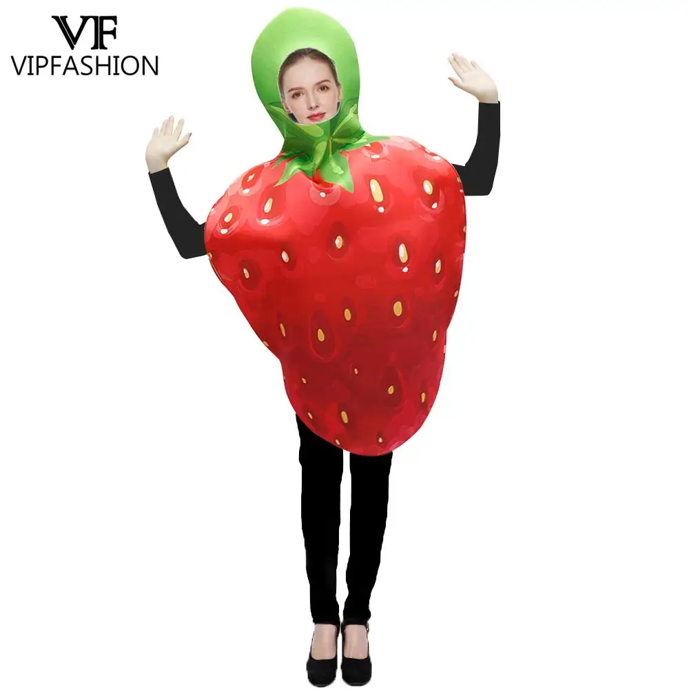 VIP FASHION Strawberry Avocado Costume Halloween Carnival Disguisement Clothes Couple Holiday Jumpsuits Funny Holiday Party Suit