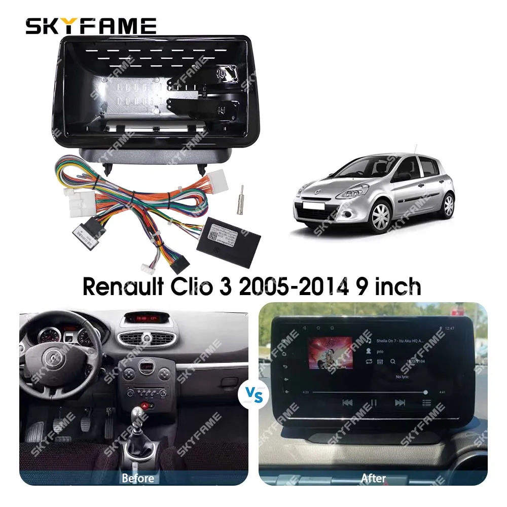 Skyfame อะแดปเตอร์แผงหน้าปัดรถยนต์สำหรับวิทยุระบบแอนดรอยด์ชุดแผงหน้าปัดรถยนต์ Renault Clio 3