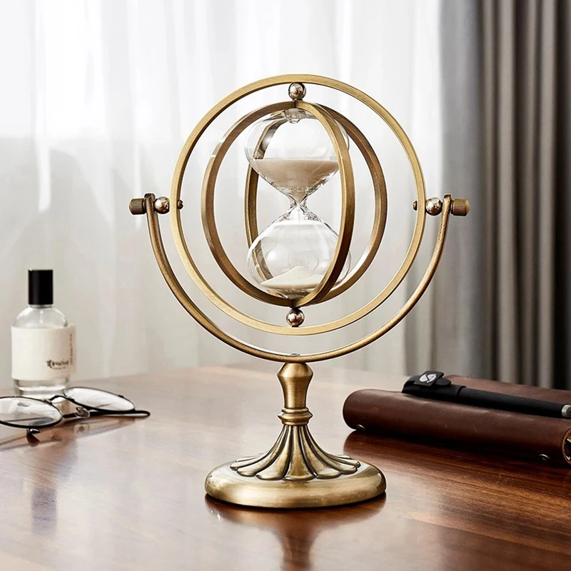 Nordic Hour Glass Rotating Sand Hourglass Vintage Home Decor Globe Ornaments Sand Clock Sandglass Timer Room Decor