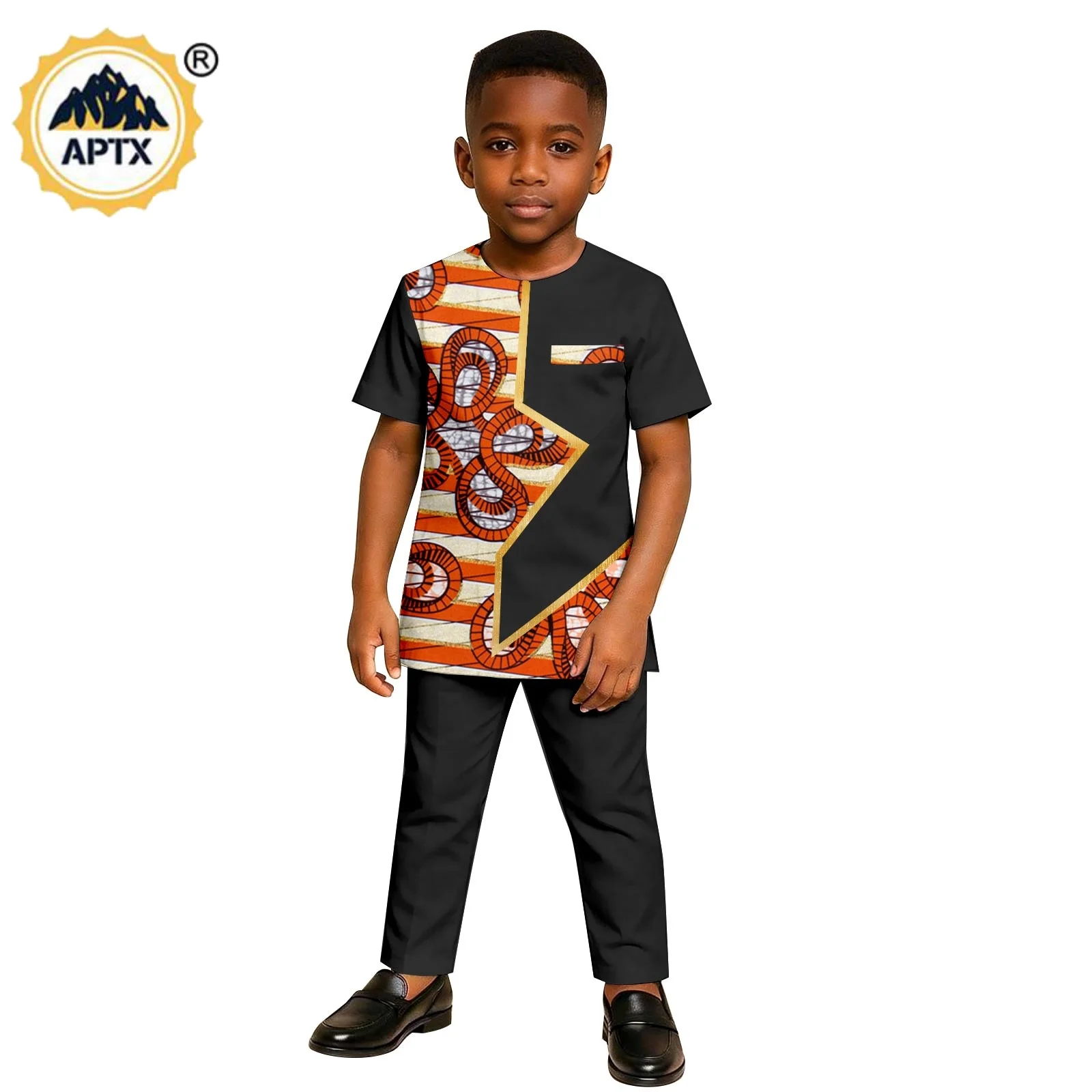 African Clothes for Children Boy Suits Dashiki Stand Jacket Button Bright Silk Top and Pant Sets Bazin Riche Kid Outfits 2646012