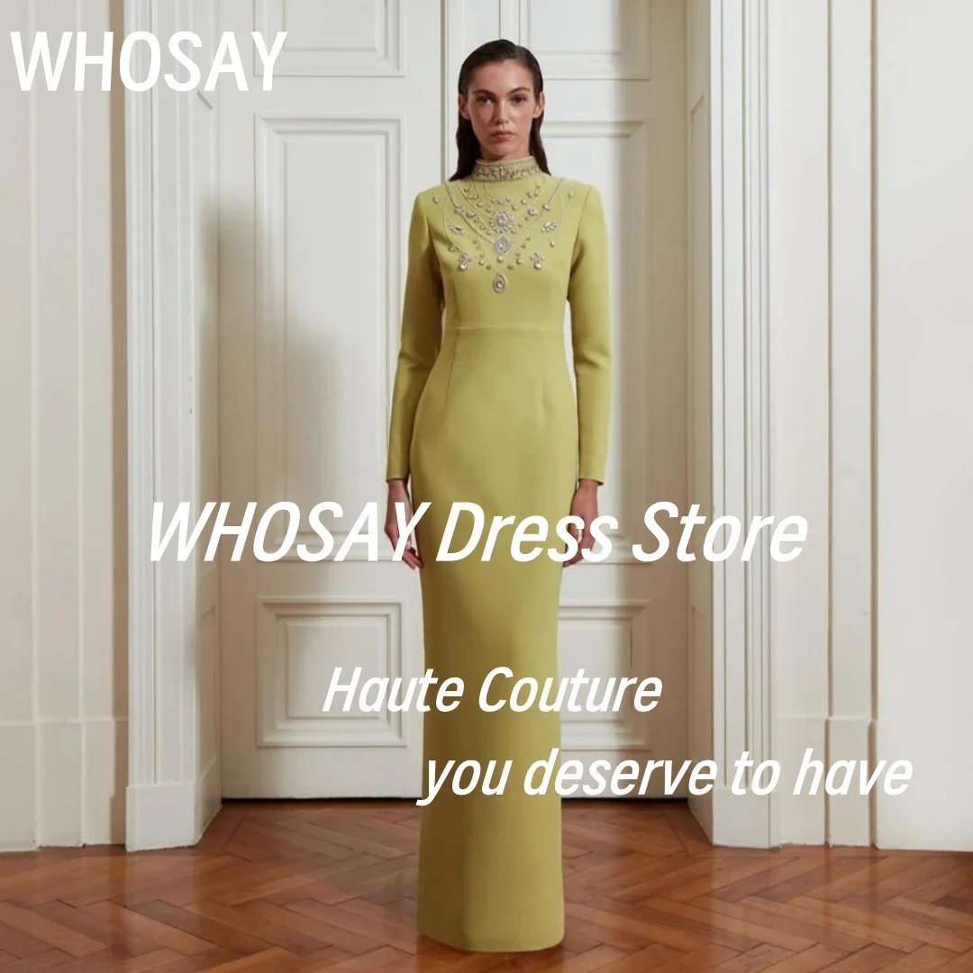 

WHOSAY Evening Dresses Customized Beaded Long Sleeves Prom Party Dress Zipper Back Slit Formal Occasion Gowns