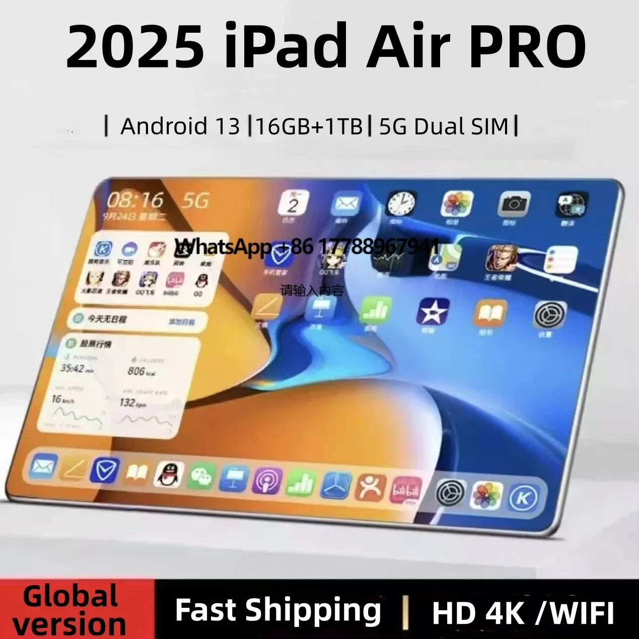 Tablet Asli iPad Air Pro 12 Inci RAM 16GB ROM 1TB Tablet Android 13 Core Pad Tablet PC Ponsel Dual Wifi Tablette Android