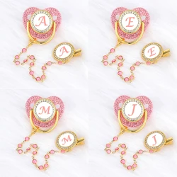 Name Initial Baby Pacifier Chain Clips Pink Crystal Newborn Luxury Personalized Pacifiers Silicone Nipple Infant Shower Gifts