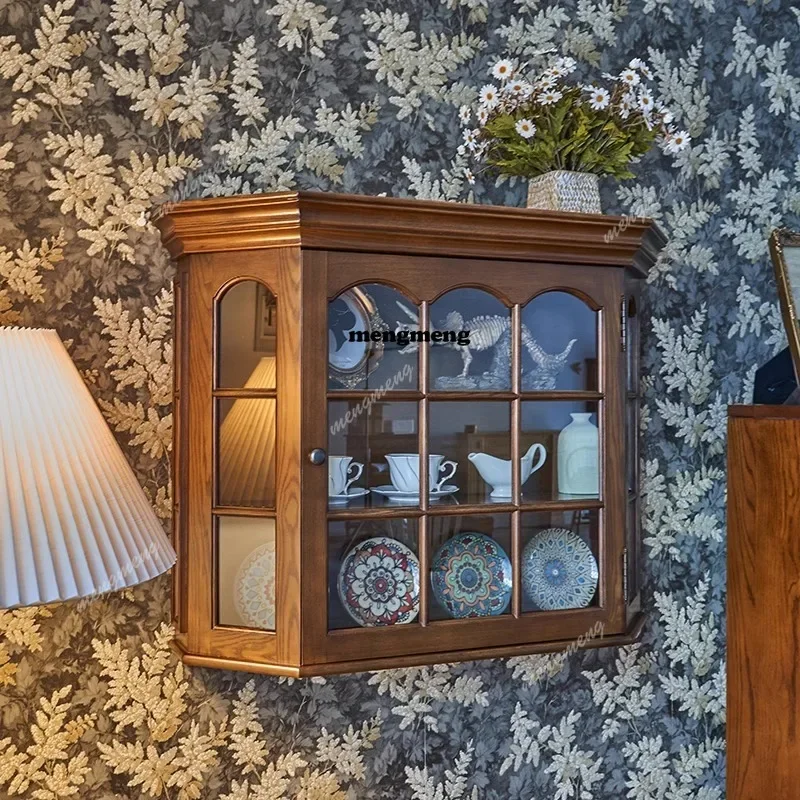 NQ52 Bella manor baroque wall cabinet American retro all solid wood cup holder medieval vintage cup holder cabinet hanging cabin