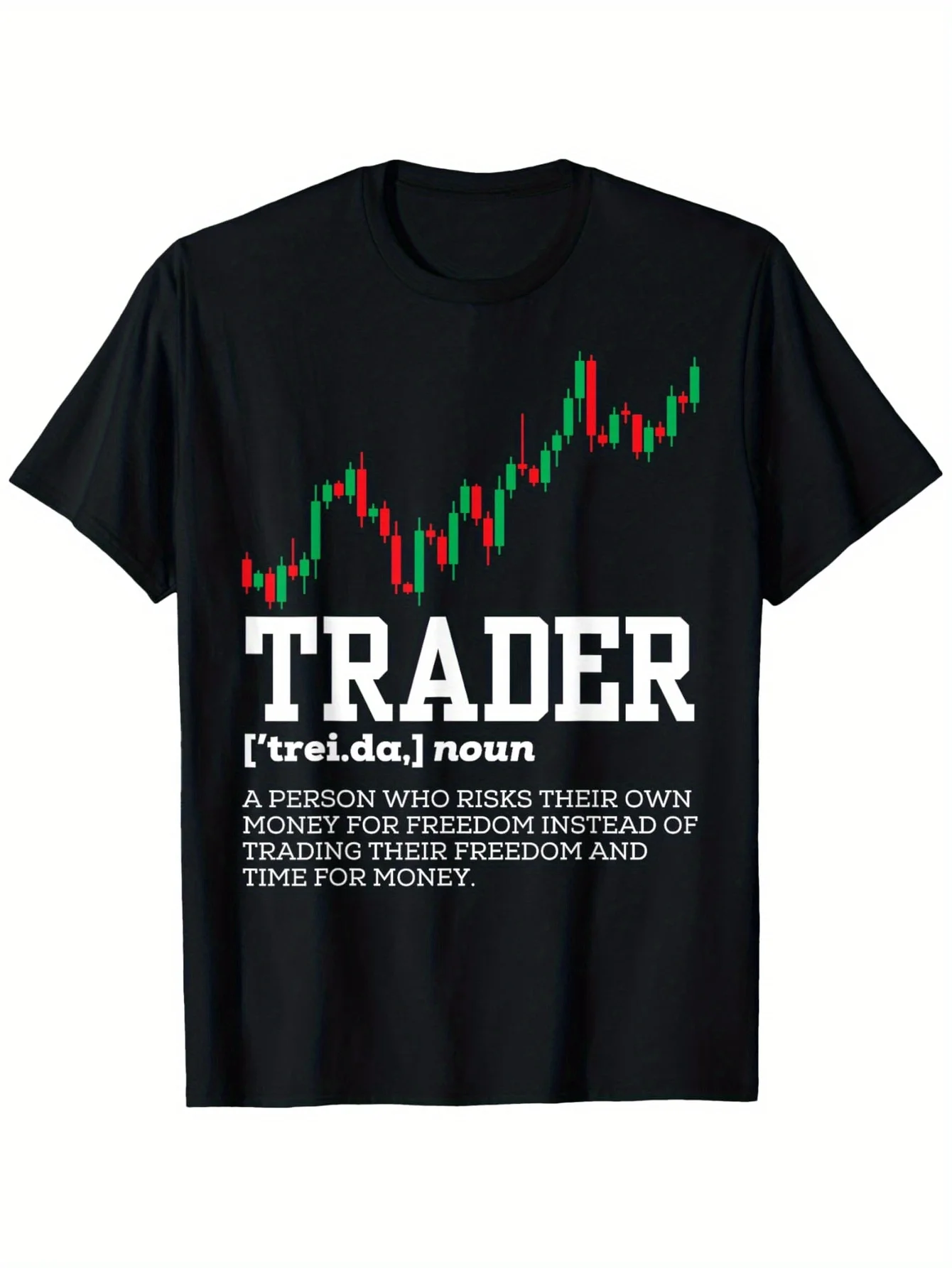 Stock Market K-Line Trading Freedom Text Heavy Black T-Shirt Men's Street Fashion Loose Round Neck Casual Short-Sleeve Top