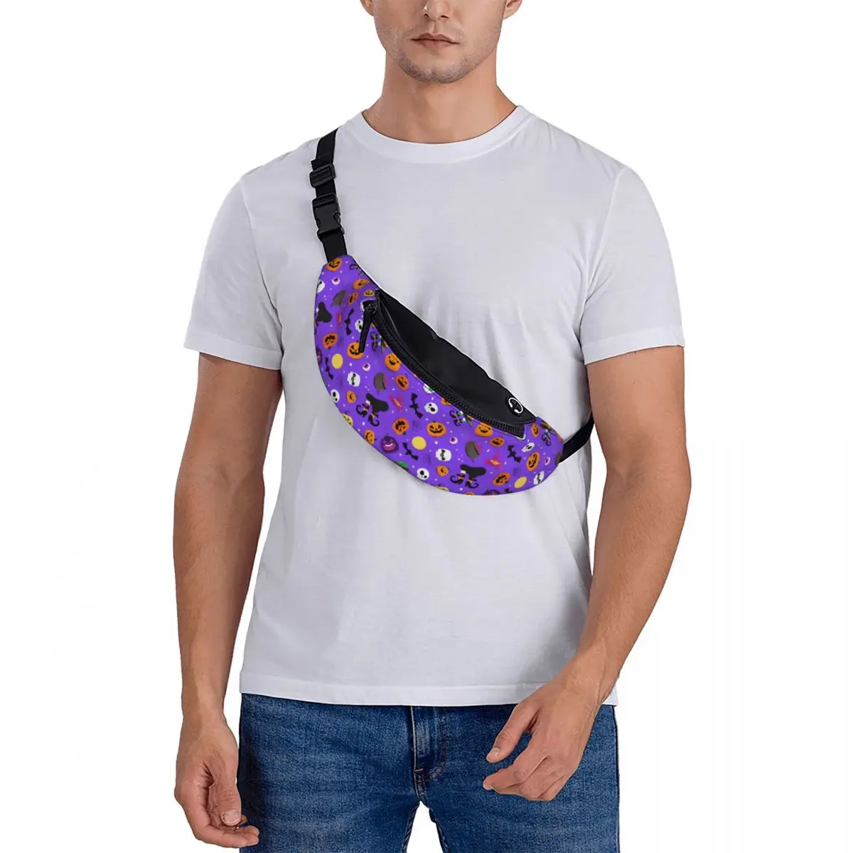 مخصص هالوين القرع أشباح الجماجم نمط فاني حقيبة مخصصة Crossbody الخصر حزمة النساء الرجال تشغيل الهاتف المال الحقيبة