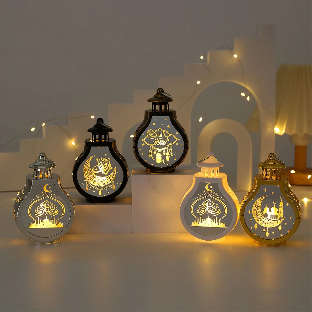 Islamic Night Light Battery Powered Ramadan LED Lantern Eid Mubarak Light Ornament Islamic Muslim Party Decoration Lantern Light