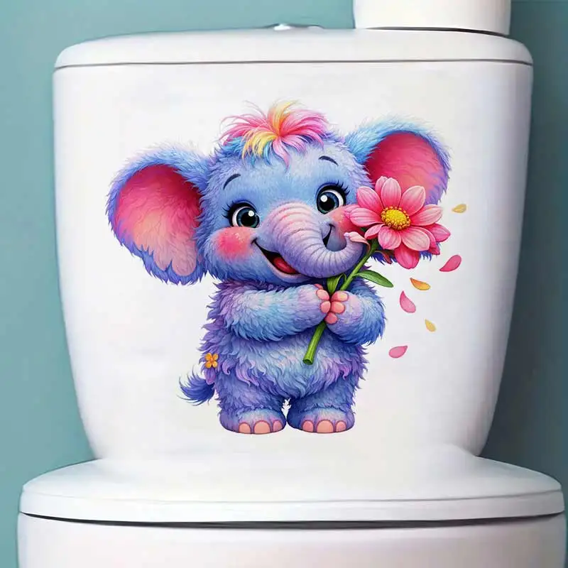 Cute Elephant Wall Sticker Toilet Lid Stickers, Bedroom Entrance Living Room Porch Home Decora Waterproof Decals Stickers M1650