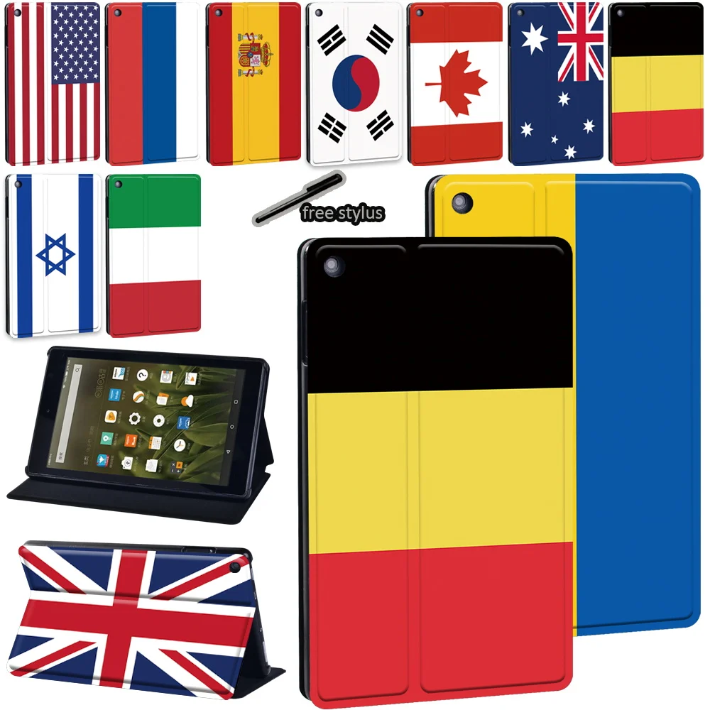 National Flag Pattern Leather Stand Tablet Case For Amazon HD 10(5th 7th 9th Gen)/HD 8 (6th 7th 8th Gen)/Fire 7(5th 7th 9th Gen)